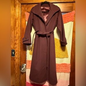 Elegant Burgundy Belted Wool Coat
